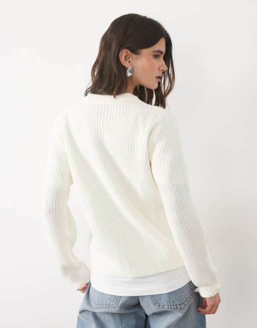 JJ Rebel regular fit knit sweater in white, 4 of 4