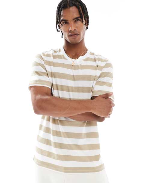 JJ Rebel - Regular fit T-shirt met strepen in crème en wit - view 1