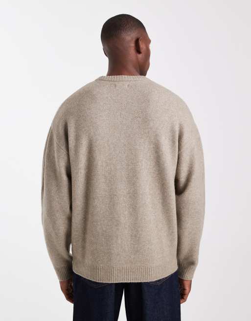 JJ Rebel relaxed fit fluffy crew neck jumper in beige, 3 of 5