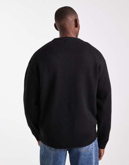 JJ Rebel relaxed fit fluffy crew neck jumper in black, 3 of 5