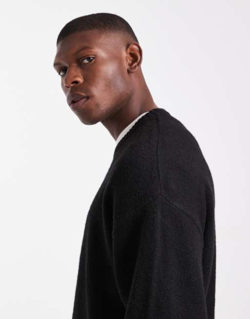 JJ Rebel relaxed fit fluffy crew neck jumper in black, 4 of 5
