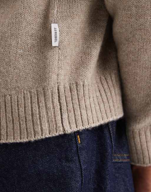 JJ Rebel relaxed fit fluffy crew neck sweater in beige