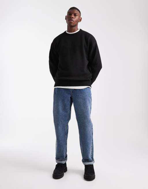 JJ Rebel relaxed fit fluffy crew neck sweater in black