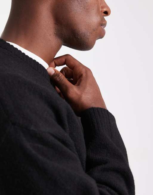 JJ Rebel relaxed fit fluffy crew neck sweater in black