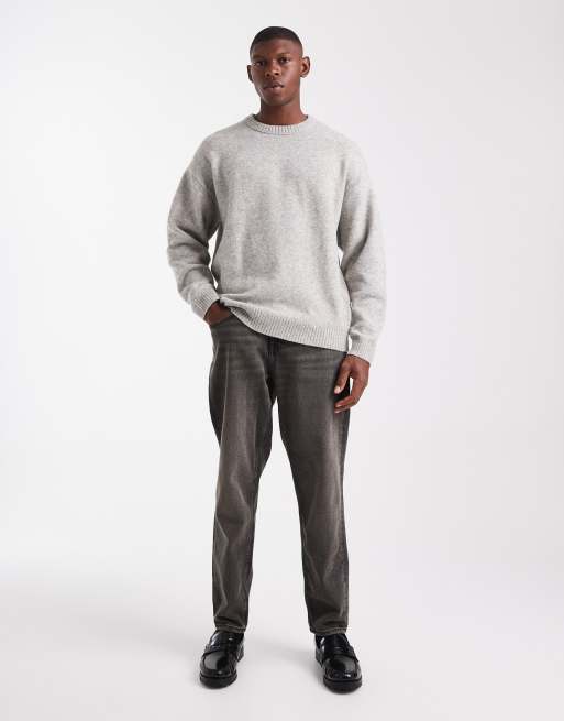 JJ Rebel relaxed fit fluffy crew neck sweater in light gray