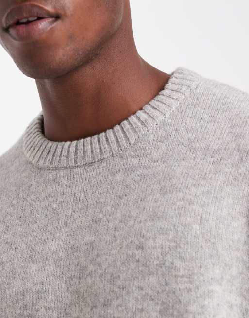 JJ Rebel relaxed fit fluffy crew neck sweater in light gray