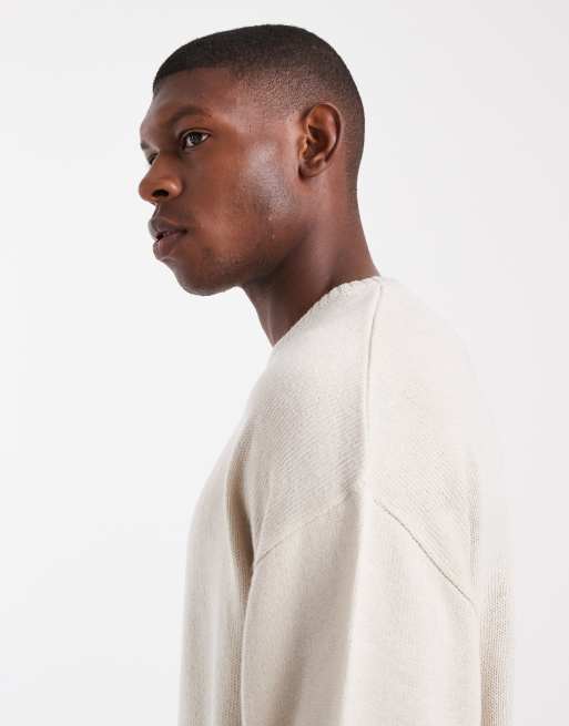 JJ Rebel relaxed fit knit crew jumper in beige, 4 of 5