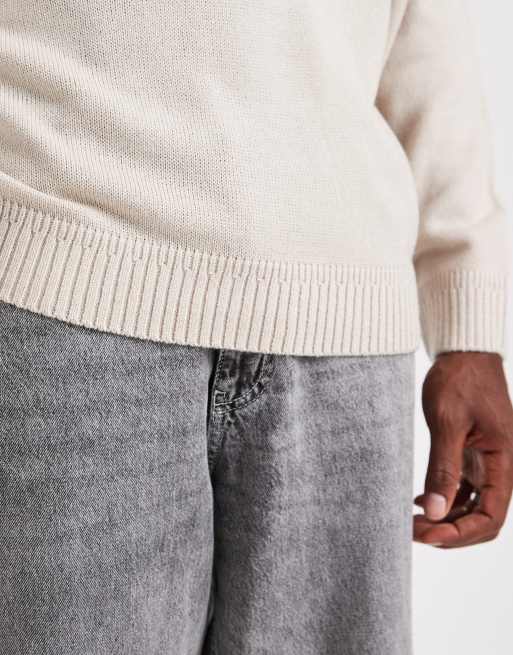 JJ Rebel relaxed fit knit crew jumper in beige, 5 of 5