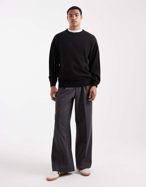JJ Rebel relaxed fit knit crew jumper in black, 2 of 5