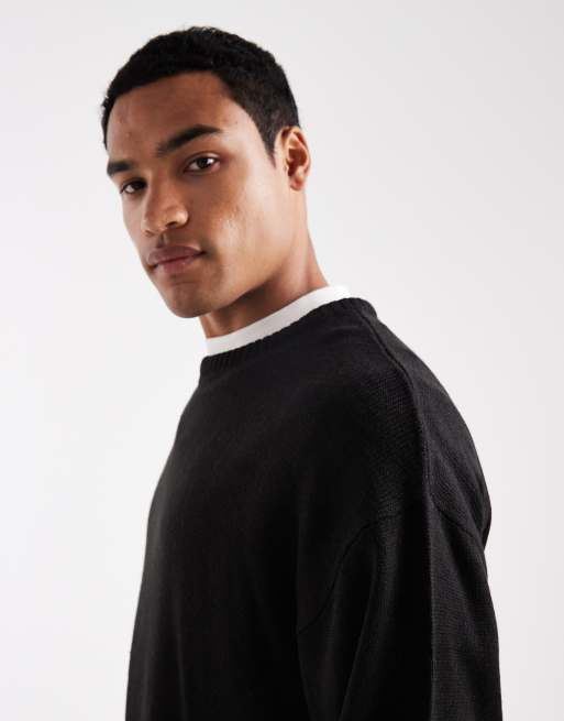 JJ Rebel relaxed fit knit crew jumper in black, 4 of 5