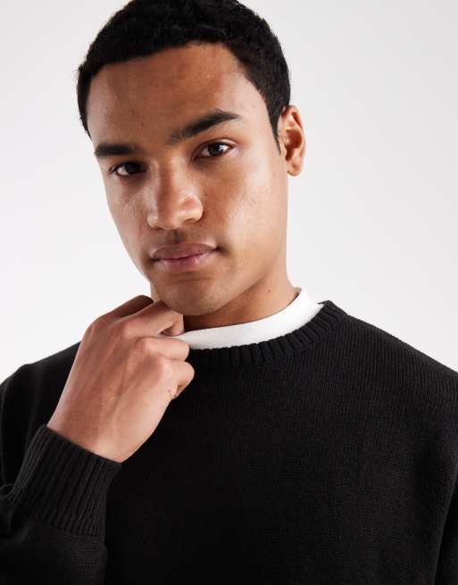 JJ Rebel relaxed fit knit crew jumper in black, 5 of 5