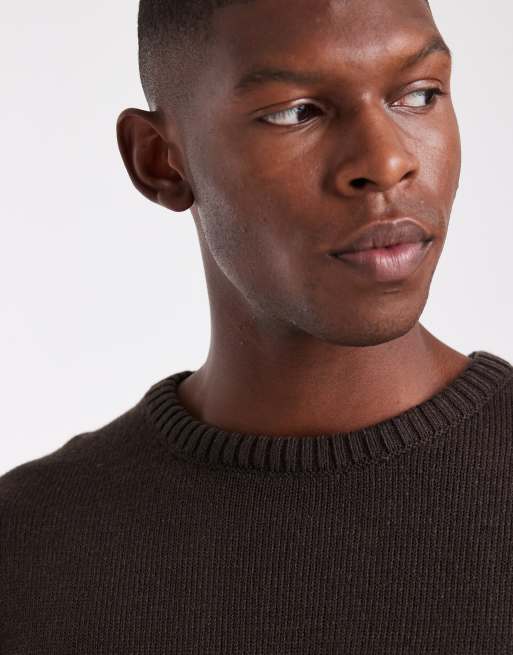 JJ Rebel relaxed fit knit crew jumper in dark brown, 5 of 5