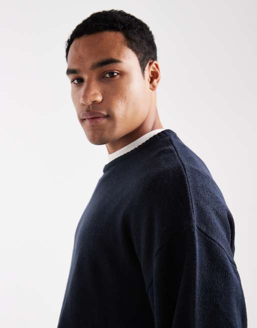 JJ Rebel relaxed fit knit crew jumper in navy, 4 of 5