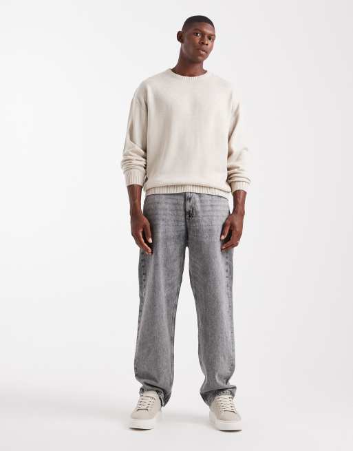 JJ Rebel relaxed fit knit crew sweater in beige