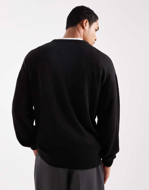JJ Rebel relaxed fit knit crew jumper in black