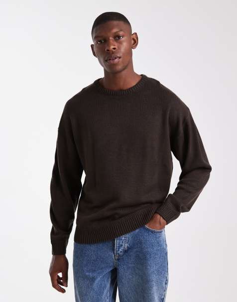 JJ Rebel relaxed fit knit crew sweater in dark brown - view 1
