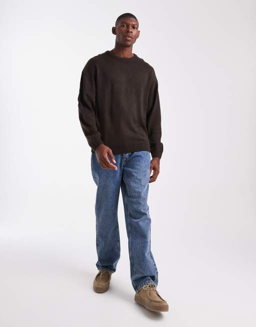 JJ Rebel relaxed fit knit crew sweater in dark brown