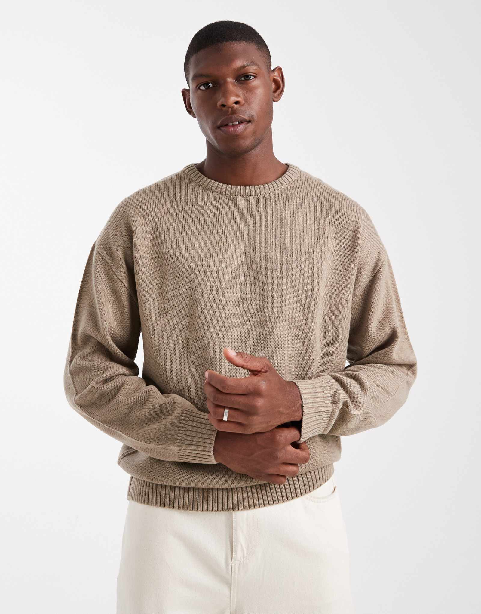 Вязаный свитер свободного кроя JJ Rebel светло-серого цвета