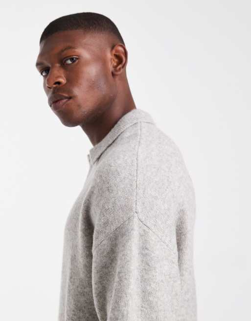 JJ Rebel relaxed fit slit neck fluffy sweater in light gray