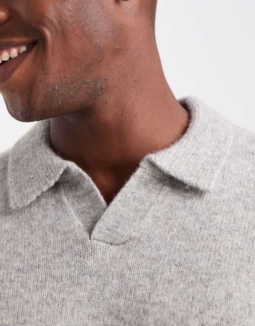 JJ Rebel relaxed fit slit neck fluffy sweater in light gray