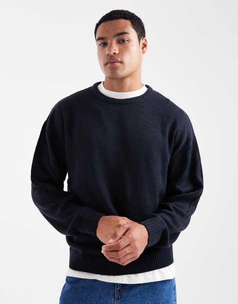 JJ Rebel – Relaxed-Fit-Strickpullover in Marineblau mit Rundhalsausschnitt - view 1