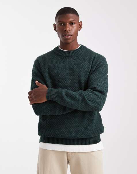 JJ Rebel relaxed fit textured crew neck sweater in khaki green - view 1