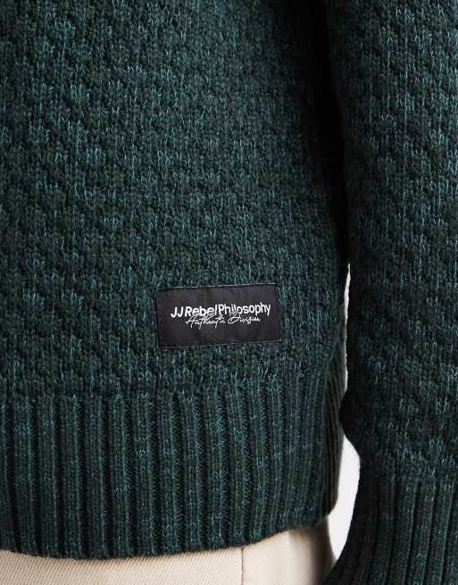 JJ Rebel relaxed fit textured crew neck sweater in khaki green, 5 of 5