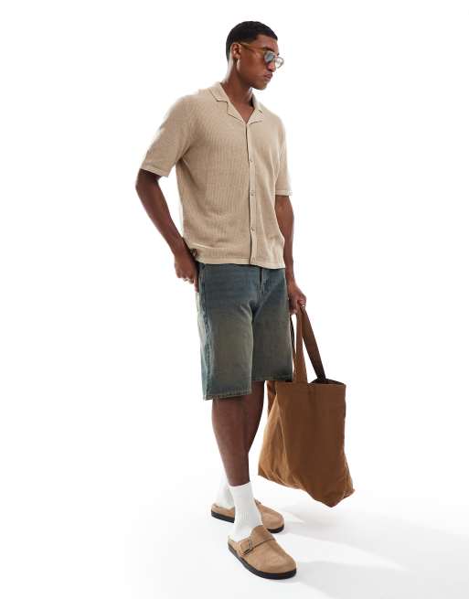 JJ Rebel revere collar knitted texture shirt in cream , 2 of 4