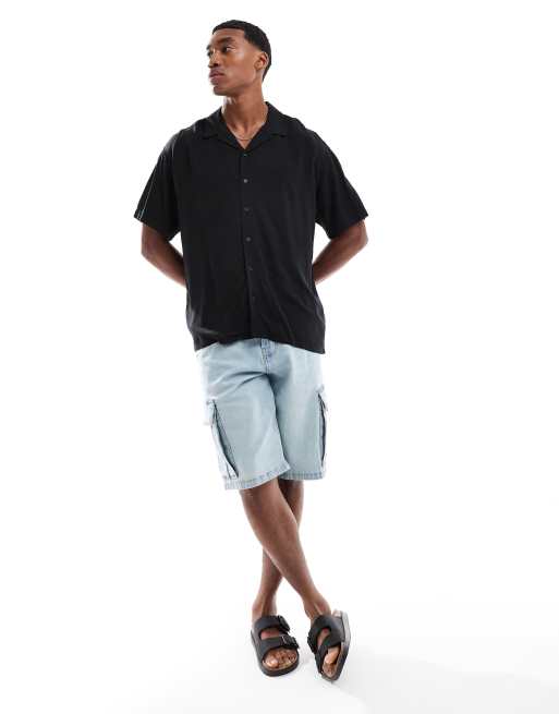 JJ Rebel revere collar shirt in black