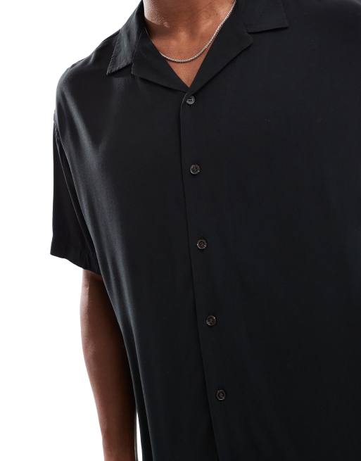 JJ Rebel revere collar shirt in black