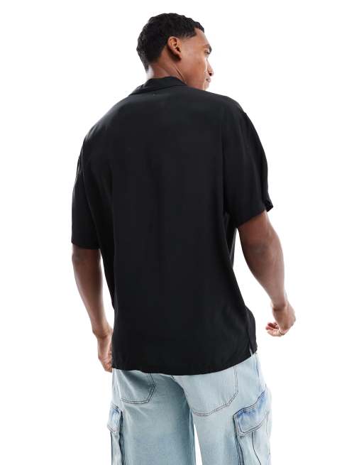 JJ Rebel revere collar shirt in black