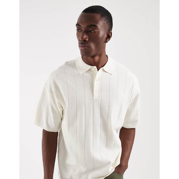 トップス AFB REBEL POLO SHIRTS JJ Rebel rib knit polo shirt in off white | ASOS