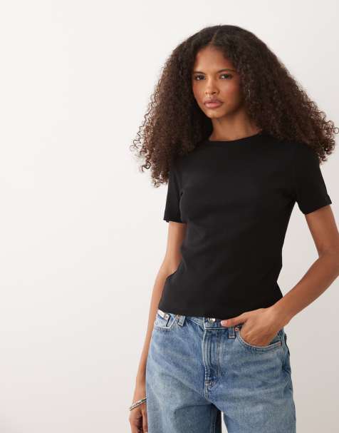 JJ Rebel ribbad t-shirt med kort ärm i svart - view 1