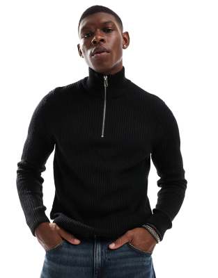 ribbed half zip knit in black