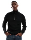 [JJ Rebel] JJ Rebel ribbed half zip knit jumper in black XXL Black