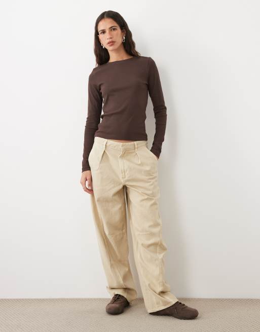 JJ Rebel ribbed long sleeved top in brown, 2 of 4