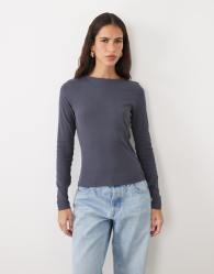 JJ Rebel ribbed long sleeved top in charcoal