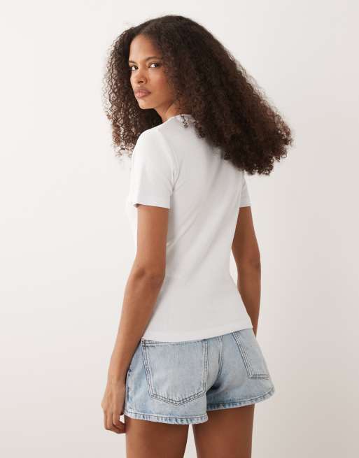 JJ Rebel ribbed short sleeve t-shirt in white, 4 of 4
