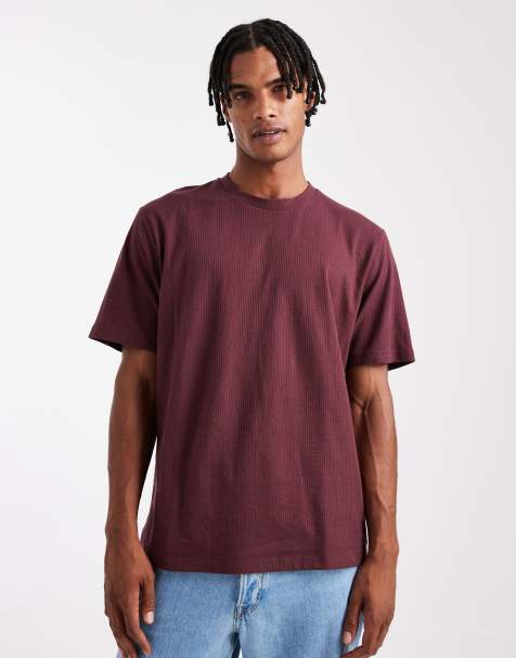 JJ Rebel ribbed t-shirt in burgundy - view 1