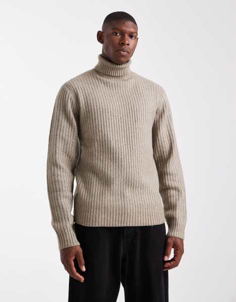 JJ Rebel roll neck cable knit jumper in beige