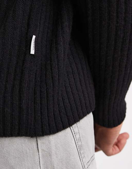 JJ Rebel roll neck cable knit jumper in black, 5 of 5