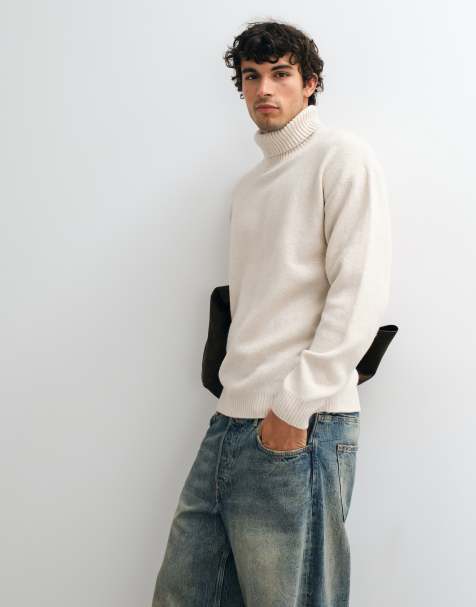 JJ Rebel roll neck jumper in cream - view 1