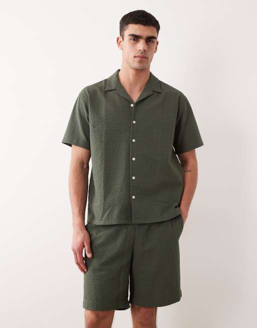 JJ Rebel - Seersucker overhemd in groen, deel van co-ord set, 2 van 5
