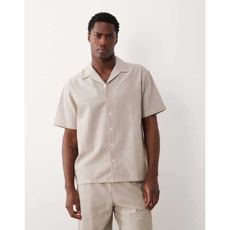 JJ Rebel seersucker shirt in striped beige - part of a set | ASOS