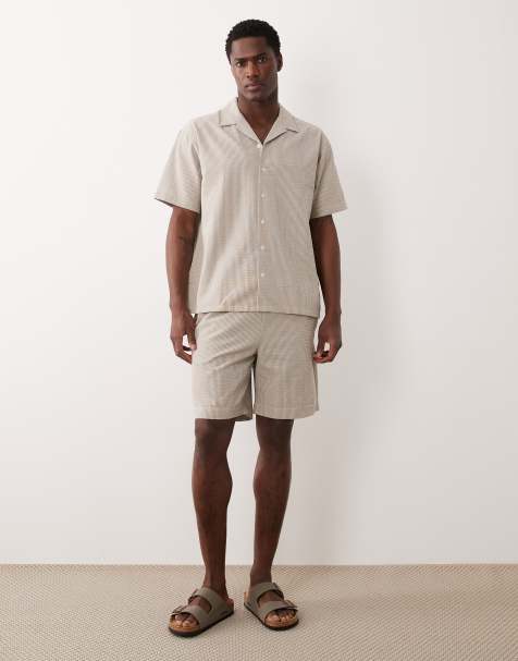 JJ Rebel seersucker shorts and shirt set in stripe beige - view 1