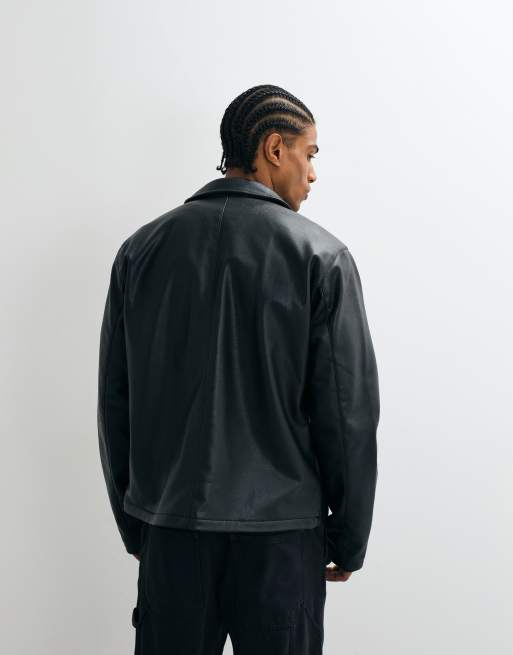 JJ Rebel - Shacket van imitatieleer in zwart, 4 van 5