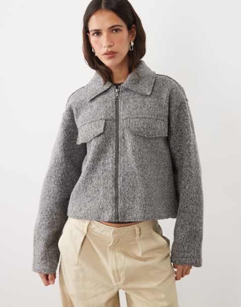 JJ Rebel short collared jacket in light grey - view 1