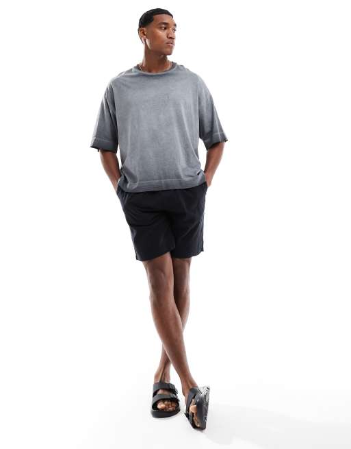 JJ Rebel - Short en lin avec cordon de serrage à la taille - Noir