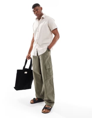 Jj Rebel Short Sleeve Linen Blend Shirt In Neutral