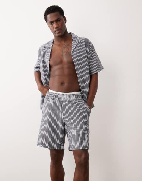 JJ Rebel – Shorts aus Seersucker in Marineblau mit Streifen, Kombiteil - view 1